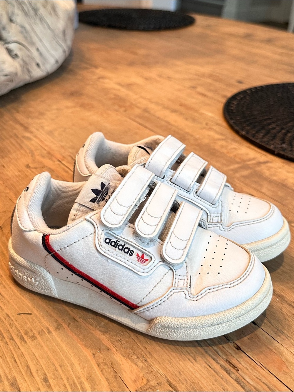 adidas White Kids Sneakers with Red and Navy Accents